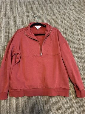 Market and Spruce - Women’s Half-Zip Pullover Sweater - Rust Red